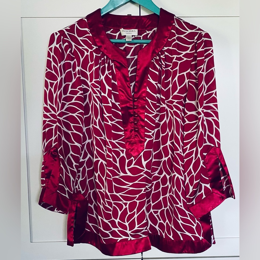 ROCHAS PARIS Burgundy and Grey Patterned Blouse